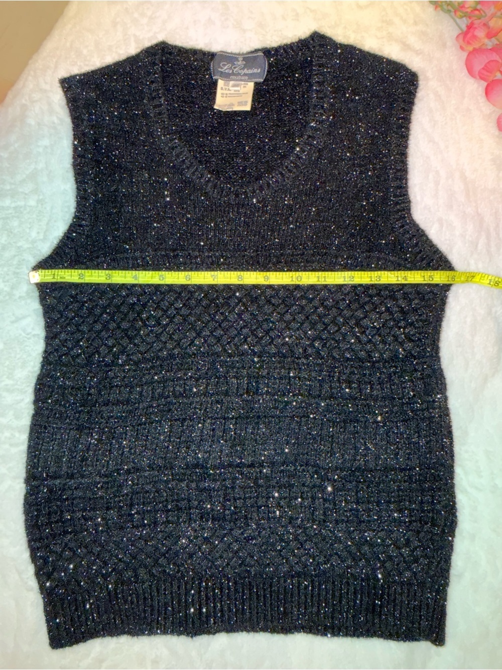 Vintage Les Copains Black Knit Cable-Texture Sleeveless Vest Size 44 - Picture 4 of 5